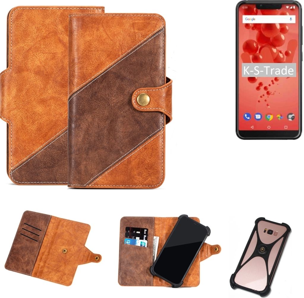 K-S-Trade Handy-Hülle Schutz-Hülle Bookstyle Case Wallet-Case kompatibel mit Wiko View 2 Plus Handy Cover Bumper Kantenschutz Smartphone dunkelbraun