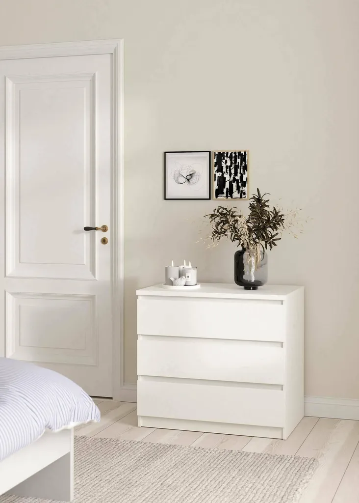 Commode Blanche Artic 77cm - 3 Tiroirs Coulissants et Format Compact Chic