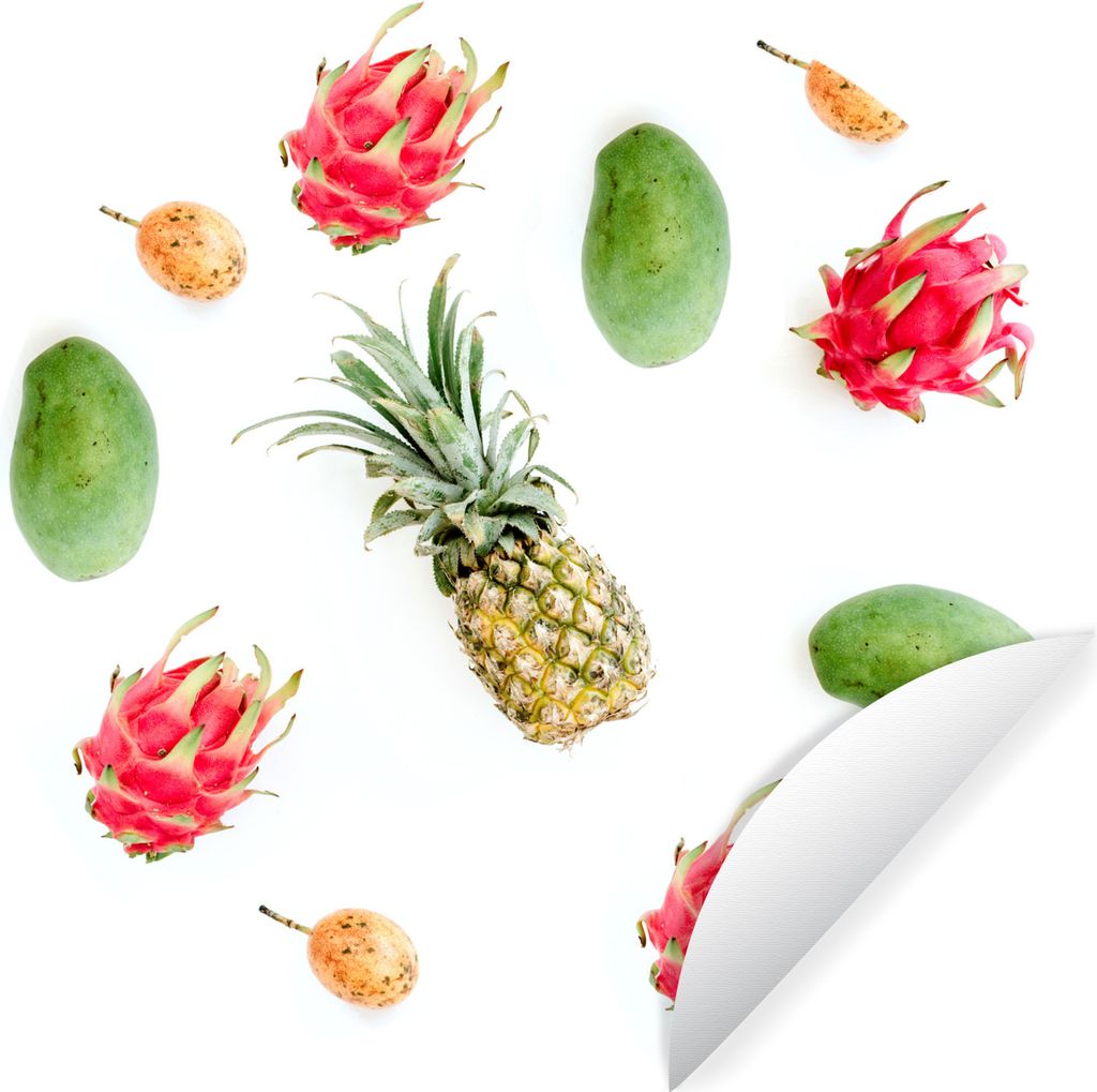 MuchoWow Runde Wandtattoo - Wandsticker Tapete Aufkleber Tropisch - Obst - Mango Ø 30 cm Selbstklebend und Repositionierbar - Wandaufkleber - Kr...