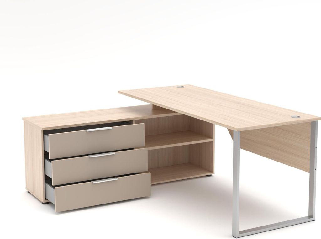 Winkel Schreibtisch SANTORIN Riva Eiche & Glas Cashmere 180 x 160 cm