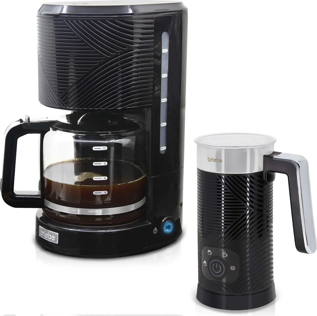 Briebe SKT1188BLK Elegance Set caffettiera a filtro per 10 tazze + montalatte elettrico nero