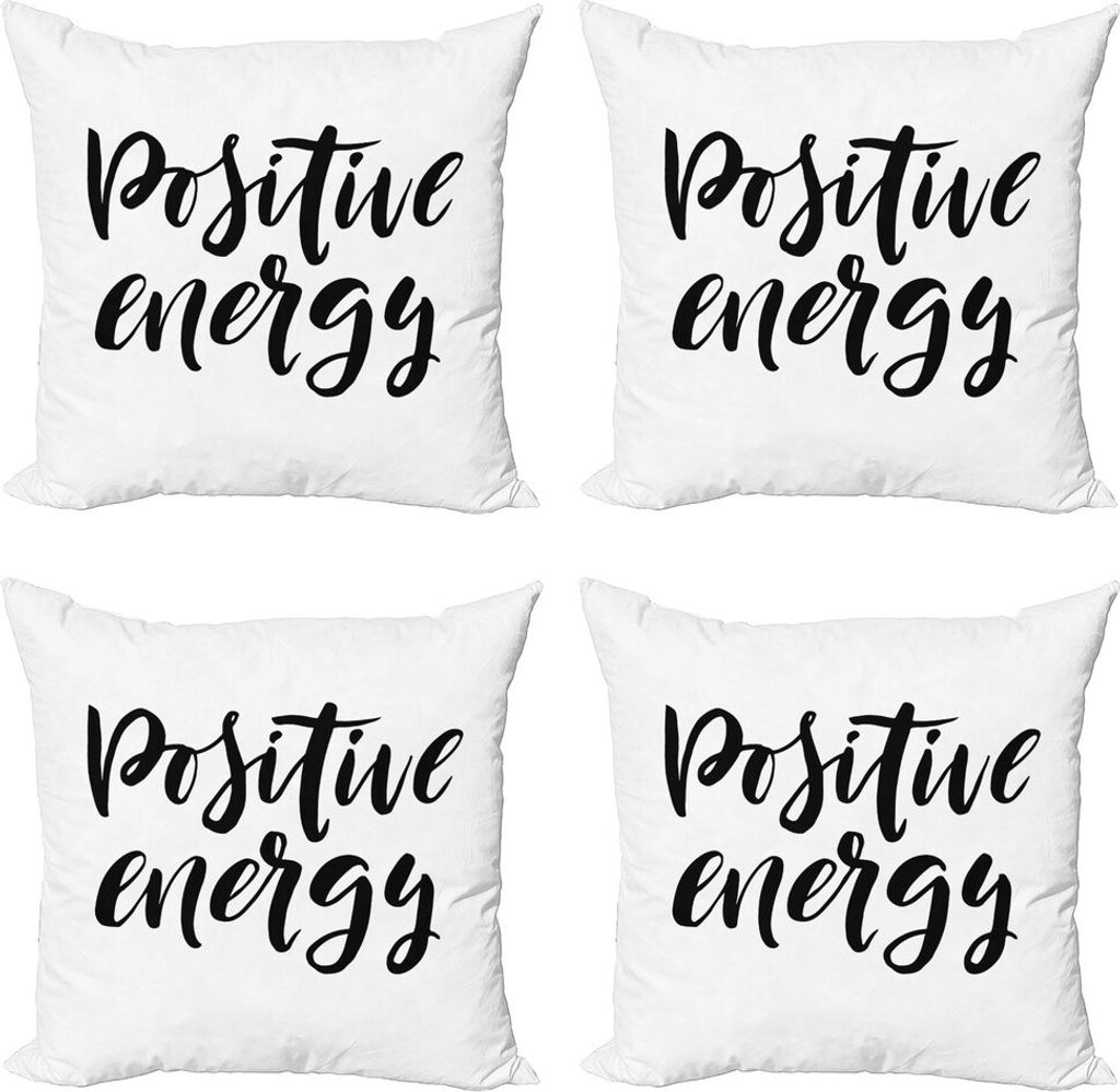 ABAKUHAUS Positive Energie Kissenbezug Set (4 Stück), Cursive Vibe, Moderner Doppelseitiger Digitaldruck, 60 cm x 60 cm, Charcoal Grau Weiß