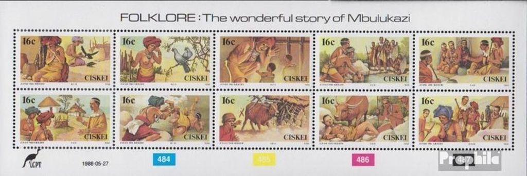 Briefmarken Südafrika - Ciskei 1988 Mi 131-140 Kleinbogen (kompl.Ausg.) FDC Folklore