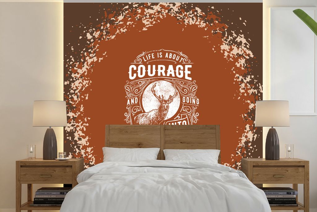 MuchoWow Fototapete für Wohnzimmer oder Schlafzimmer Wandtapete Vinyl Motivtapete Jahrgang - Hirsch - Design - 260x260 cm - Papiertapeten