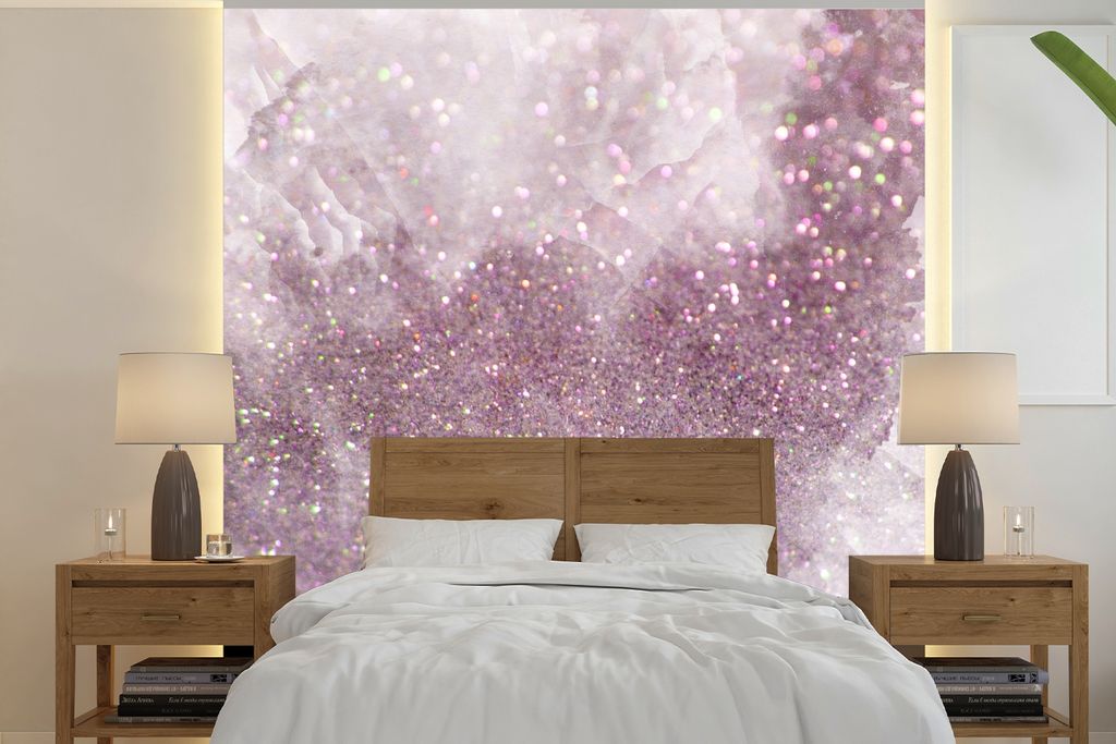 MuchoWow Fototapete für Wohnzimmer oder Schlafzimmer Wandtapete Vinyl Motivtapete Marmor - Muster - Lila - 280x280 cm - Hintergrundbild