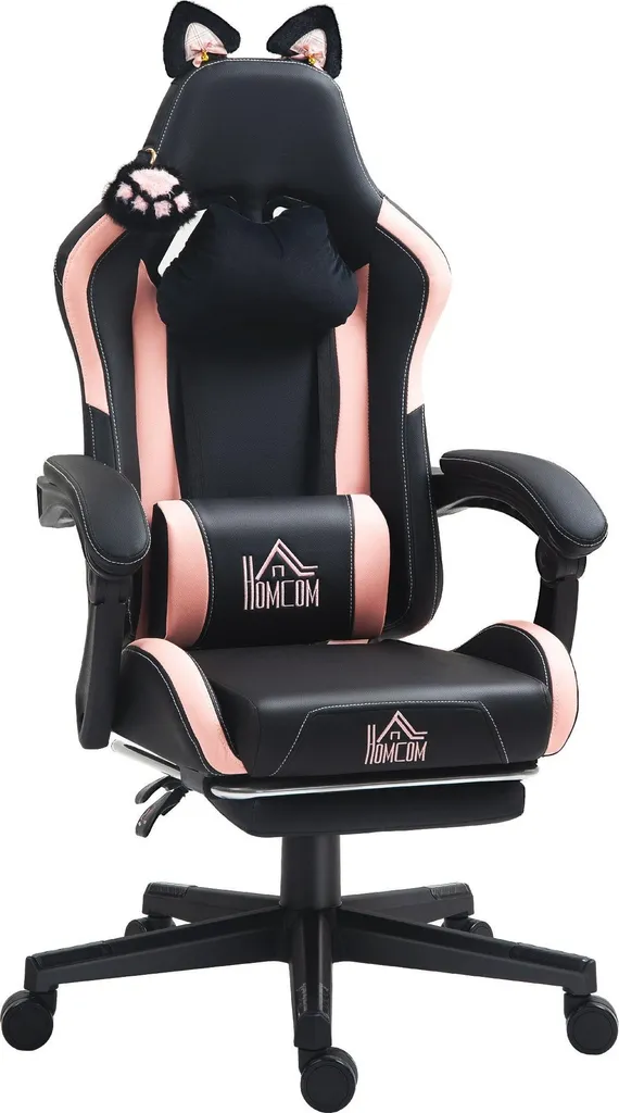 Siège gamer rose avec repose-pieds et oreilles de chat amovibles G-Series