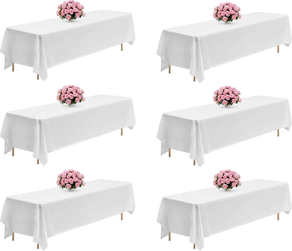 VEVOR 6 x tovaglia da tavola 2286x3353 mm, protezione per tovaglia riutilizzabile, tovaglia lavabile in lavatrice in tessuto di poliestere per feste matrimoni banchetti eventi formali, bianco