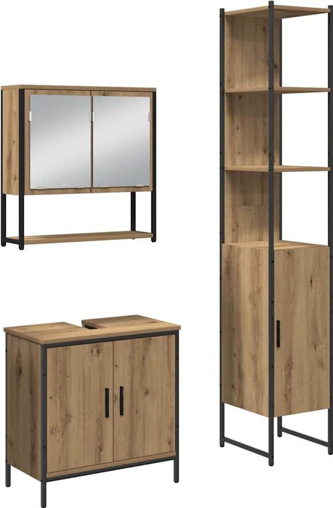 Badezimmermöbel-Set mit Regal mit Tür 3 pcs Braun Holzwerkstoff
