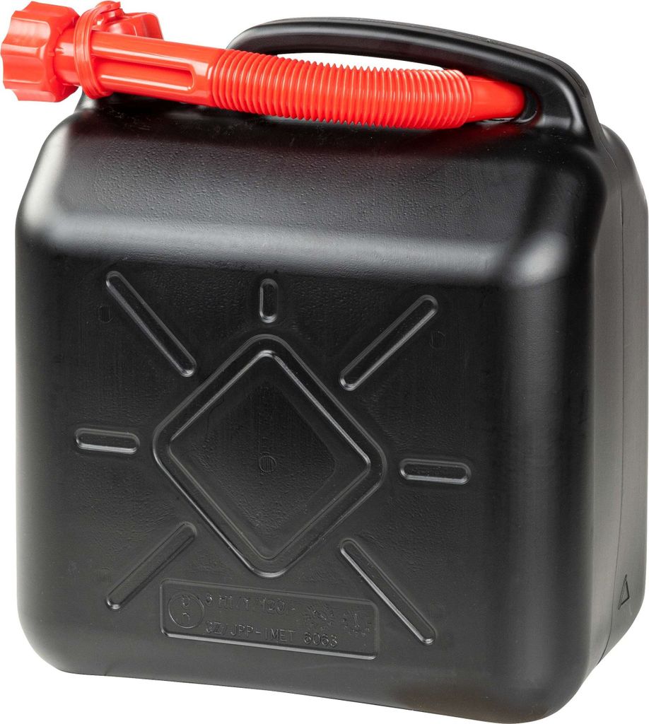 WALSER Benzinkanister 10 Liter, Krafstoffkanister UN- mit Ausgießer, Reservekanister mit Sicherheitsverschluss, Diesel-Kanister schwarz/rot
