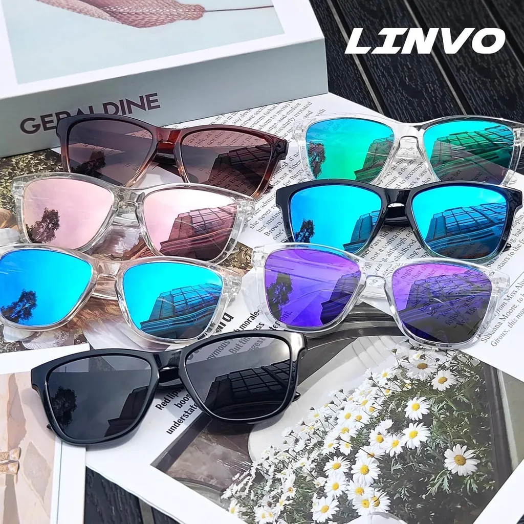 LINVO Occhiali Da Sole Sportivi Polarizzati Uomo - Modello Spesso Quadrato Avvolgente UV400 - Per Guida, Pesca E Outdoor
