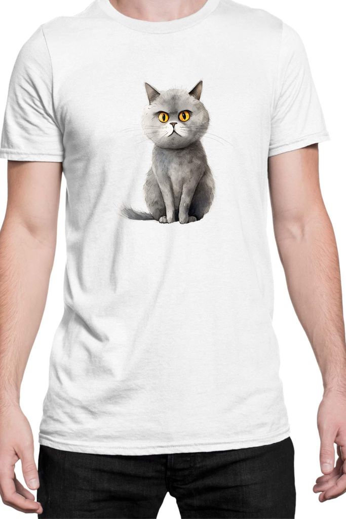 Herren T-Shirt Funny Cats Breeds British Shorthair Cat 017, Man XL / Weiß