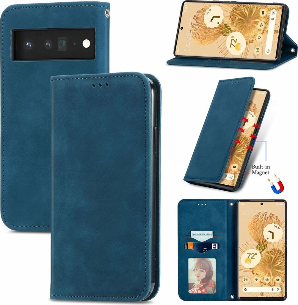 König Design Hülle kompatibel mit Google Pixel 6 Kunstleder Handyhülle - Handy Case Blau