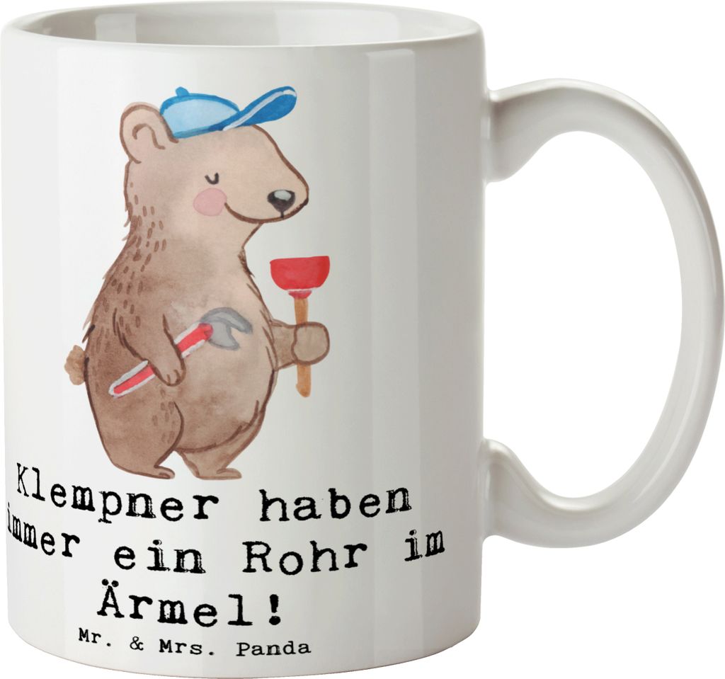 Mr. & Mrs. Panda Tasse Klempner Helden - Weiß - Geschenk, Kaffeetasse, Witz und Charme, Pott, Keramiktasse, kaffeebecher keramik, personalisierte ...