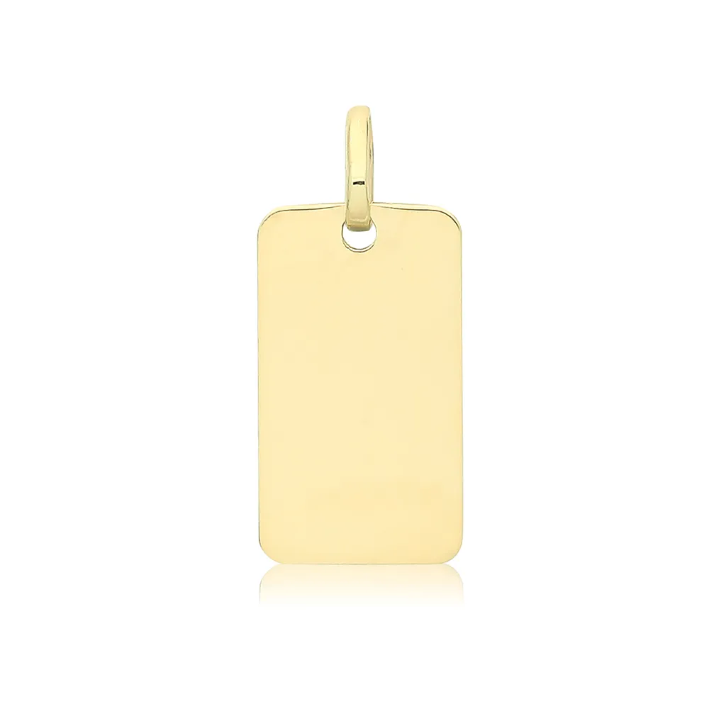 Pendentif Femme Plaque Or 9 Carats Type Dog Tag de Haute Qualité 19x8mm