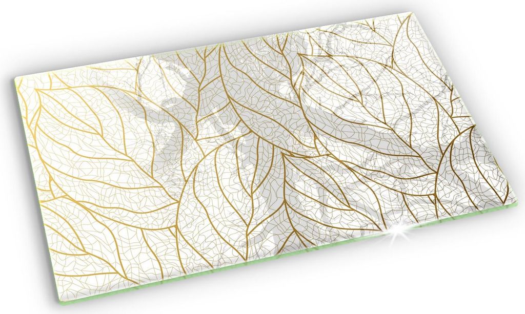 Glas Grabkerzen Untersetzer Motiv Gummifüße - 52x30 cm - Line-Art-Blättermuster