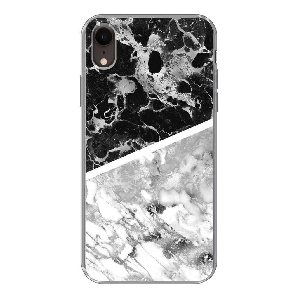 MuchoWow Handyhülle Schutzhülle Hülle für iPhone XR Marmor - Schwarz - Weiß - Luxus Silikon Softcase Handy Hülle - Schutzdeckel