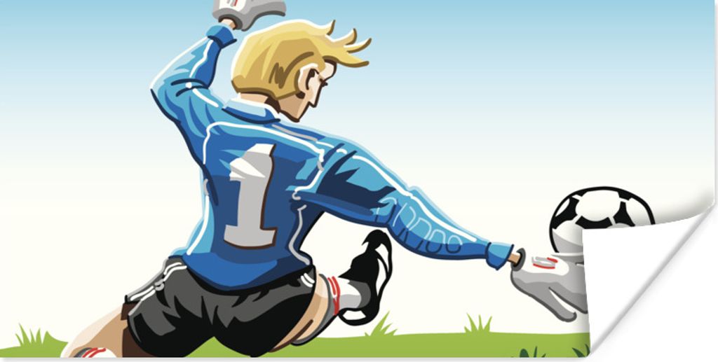 MuchoWow Poster Eine Illustration eines Torwarts, der den Fußball stoppt - Jungen - Mädchen - Kinder 40x20 cm - Poster für die Wand - Poster S...