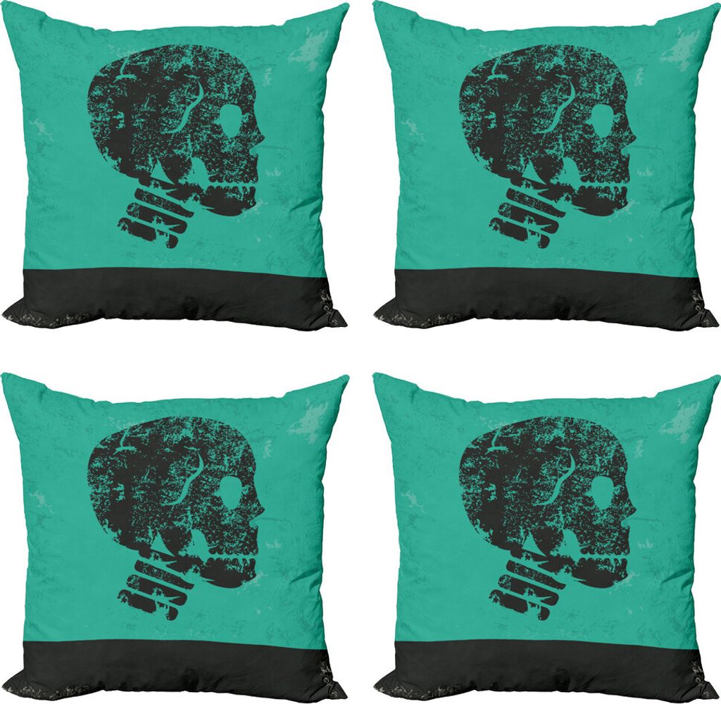 ABAKUHAUS Schädel Kissenbezug Set (4 Stück), Abstrakt Menschliches Skelett, Moderner Doppelseitiger Digitaldruck, 40 cm x 40 cm, Jade-Grün und S...