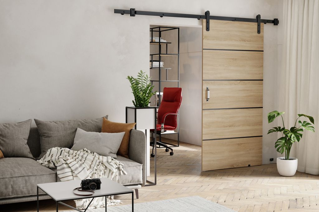 Schiebetür Schwebetür 60 cm Lomar Plus - Wohznimmer, Schlafzimmer, Büro - Design Zimmertür - Schiebetürsystem (Sonoma Eiche)