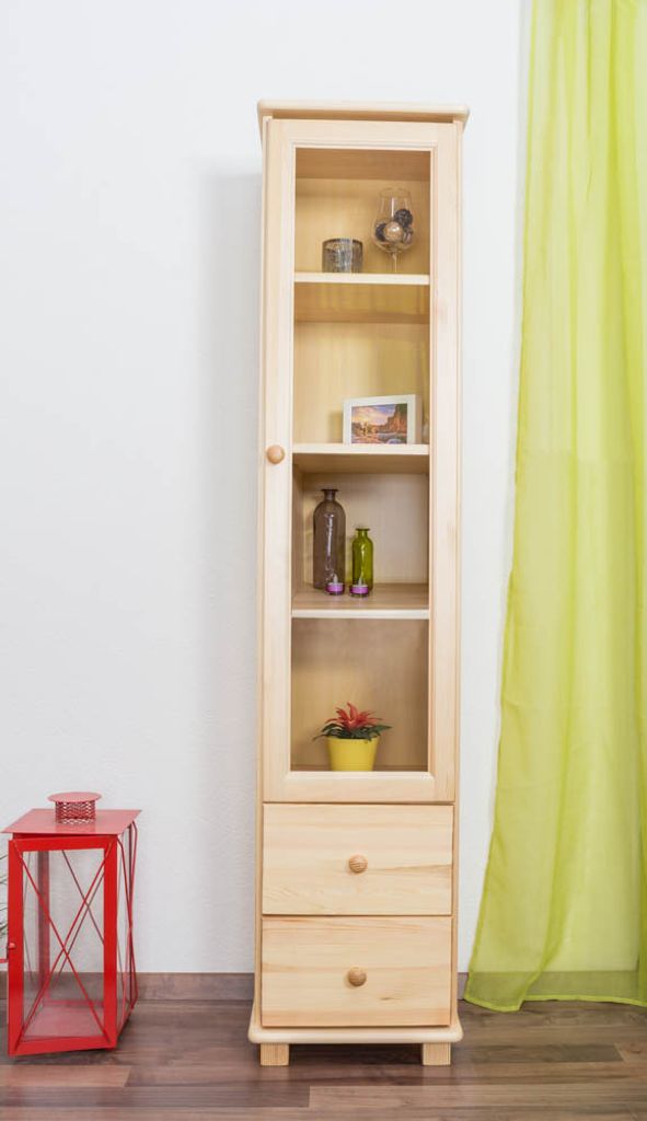 Esszimmerschrank, Vitrine, 40 cm breit, Kiefer massiv, Optik: Natur