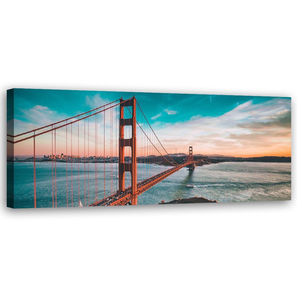 Leinwandbild Golden Gate Bridge 90x30 Feeby Blau bild für die wand bereit zum aufhängen