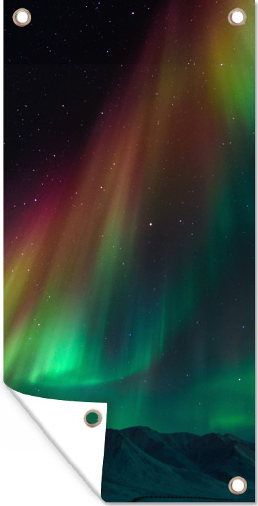 MuchoWow 80x160 cm Outdoor-Poster Gartendeko Sichtschutz Garten Poster für den Garten Regenbogen - Aurora - Sternenhimmel
