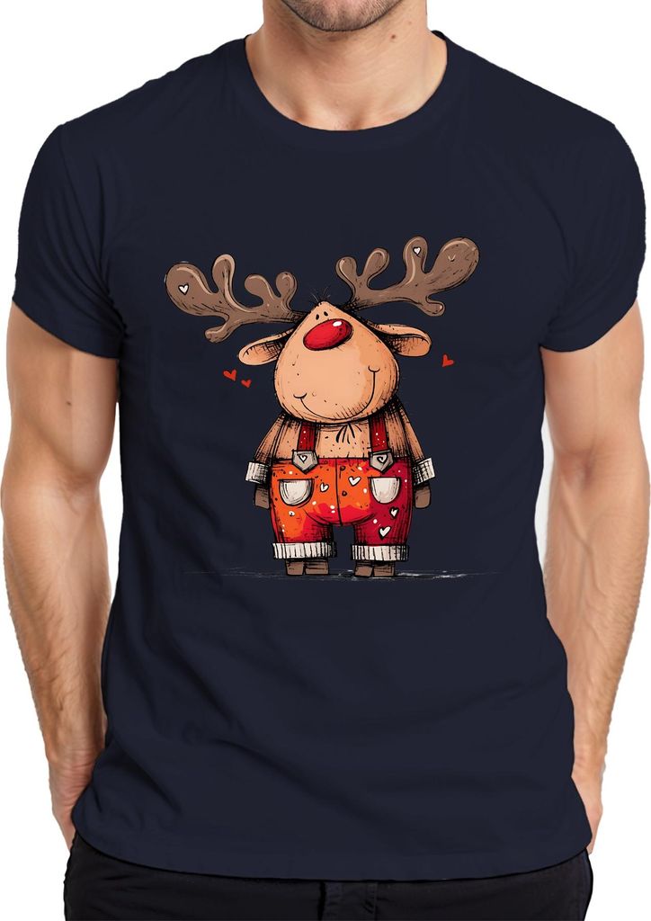 Niedliches Rentier Rudolf Rotnase Weihnachten Geschenk Kinder Herren T-Shirt, Navy, L