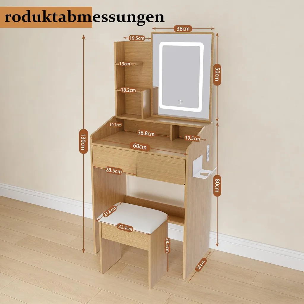Coiffeuse avec miroir LED et prise intégrée L60 H130 cm Style Moderne - 4