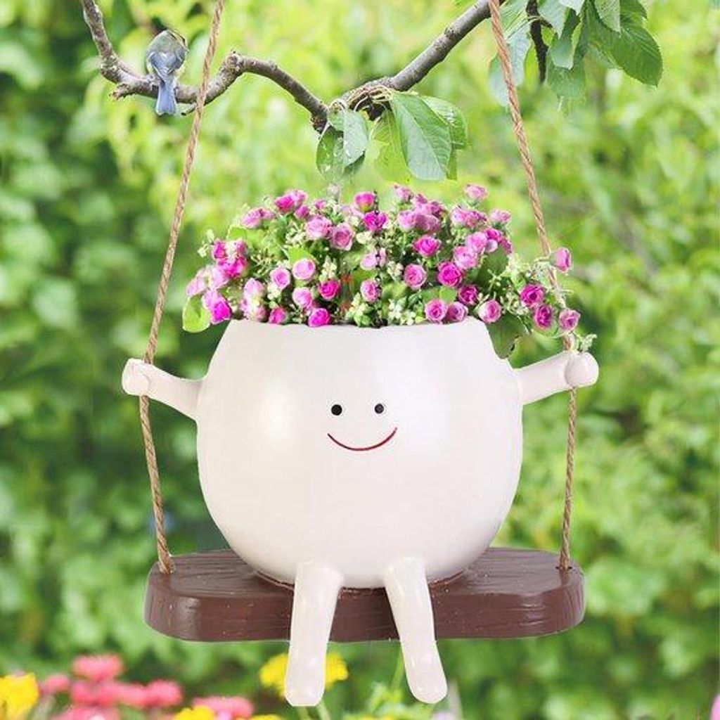 Hängende Blumenpflanzen mit Schaukelgesicht, süße Blumenpflanze mit lachendem Gesicht und Schaukel, Blumenpflanze mit Entwässerung, Harz Pflanz...