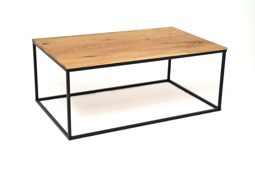 Moderner Couchtisch Wohnzimmertisch Sofatisch 100x60 Massivholzplatte Metallbeine schwarz