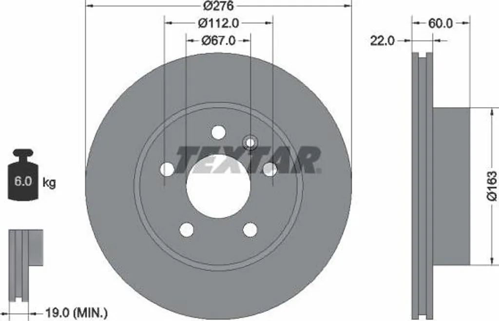 Disque de frein Textar haute teneur en carbone pour Mercedes Classe V et Vito