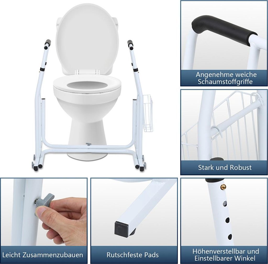Izrielar Aufstehhilfe WC Toiletten Stützgestell Haltegriff Rutschfest mit rutschfest mit Ablagekorb Belastbar bis 200 kg