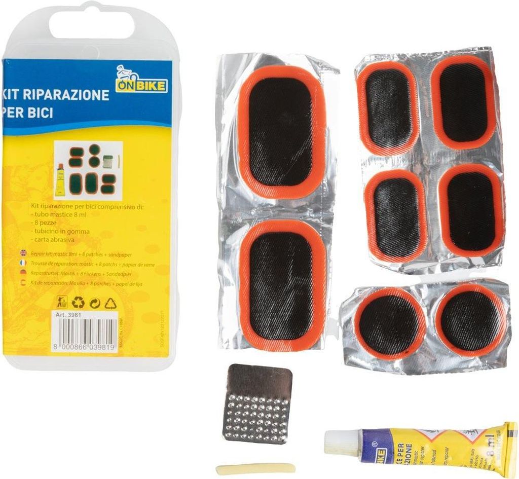 On Bike Schnellreparaturset für Fahrradräder mit acht Flicken und Box
