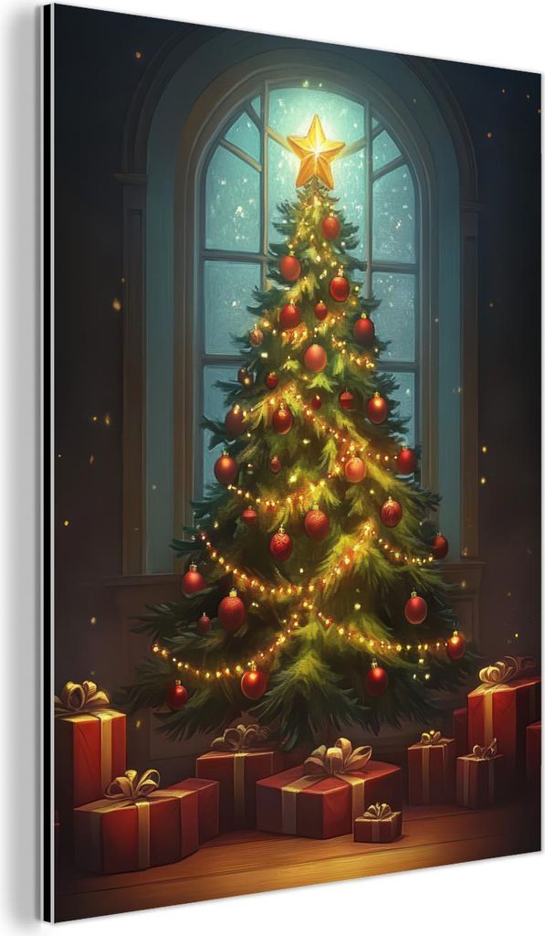 MuchoWow Wanddekoration Metall Metallbild Wandkunst 30x40 cm Weihnachtsbaum - Geschenk - Winter MuchoWow Aluminium Gemälde - Bilder