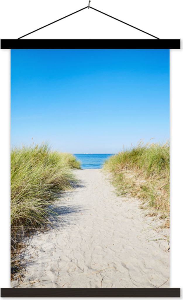 MuchoWow Textilposter Strand - Weg - Sommer 40x60 cm mit schwarzem Rahmen - Wanddekorationen