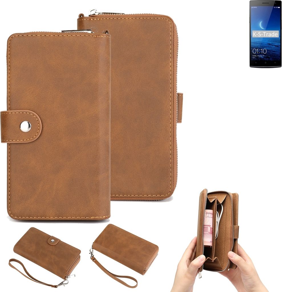 K-S-Trade Handyhülle Schutzhülle kompatibel mit Oppo Find 7 & Portemonnee Tasche Handytasche Case Etui Geldbörse Wallet braun (1x)