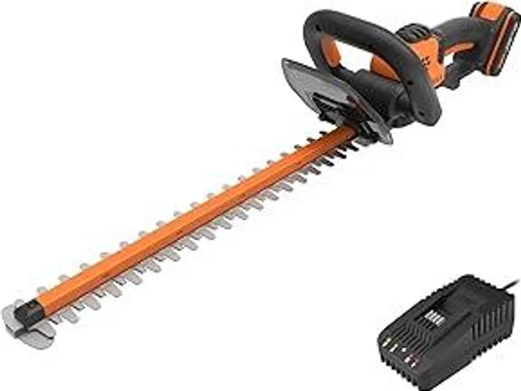 Tagliasiepi a batteria WORX WG261E 20V, lunghezza lama 45 cm, distanza tra i denti 16 mm, lama a doppia azione, impugnatura di sicurezza regolabile in tre direzioni (incl. batteria PowerShare 2Ah e caricabatterie)