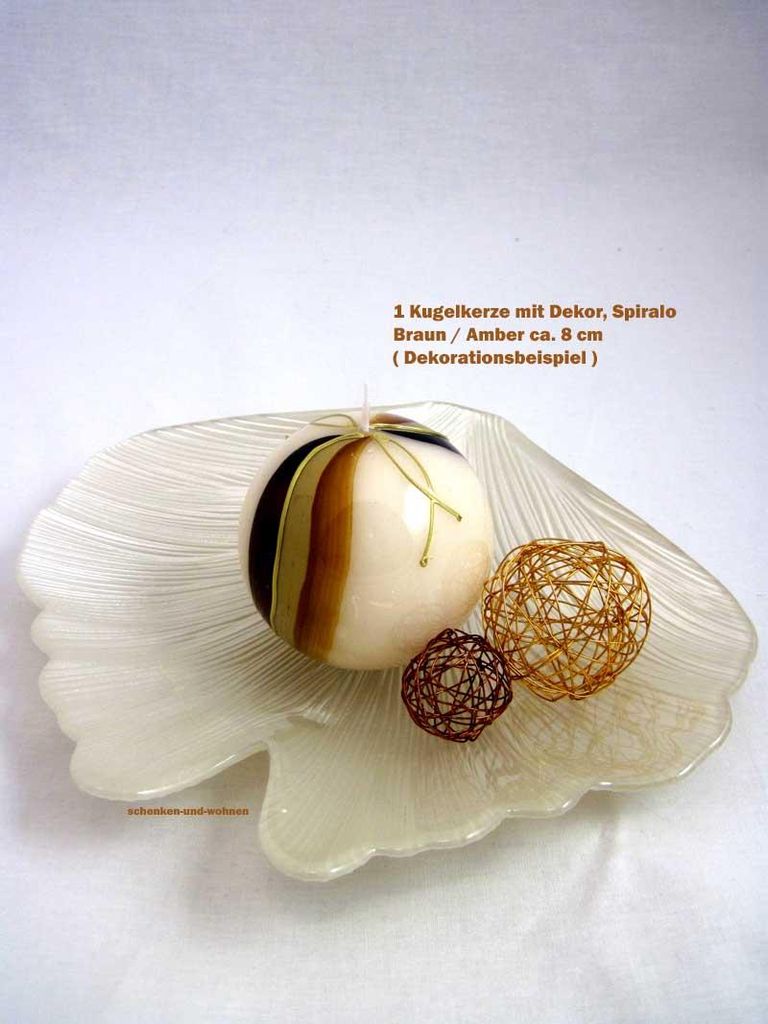 Kugelkerze mit Nachbildung, Spiralo Braun / Amber ca. 8 cm Durchmesser
