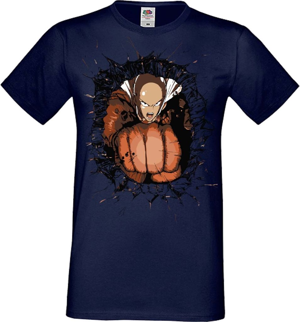 Herren T-Shirt Manga Anime One manga Punch Anime Man 02 Saitama, Man 2XL / Dunkelblau