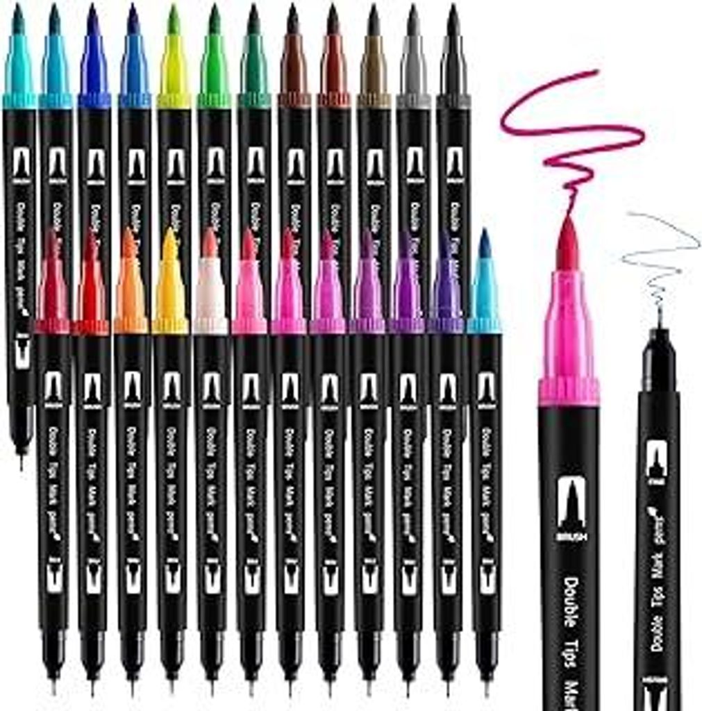 24 Farben Dual Brush Pen Set, Filzstifte Dicke und Dünne Pinselstifte Wasserbasierte Marker Filzstifte Kinder Erwachsen Malen Zeichnen Skizzieren ...