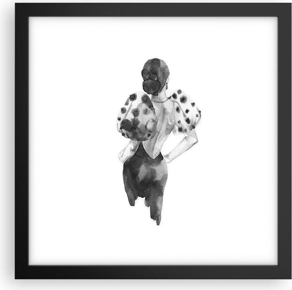 Gerahmtes Poster - Schwarzer Rahmen - Frau Aquarell Schwarz - 30x30 cm - Wand Bild - Wanddeko - Wandbilder - Kunstposter - Wandposter - Bilderrahme...