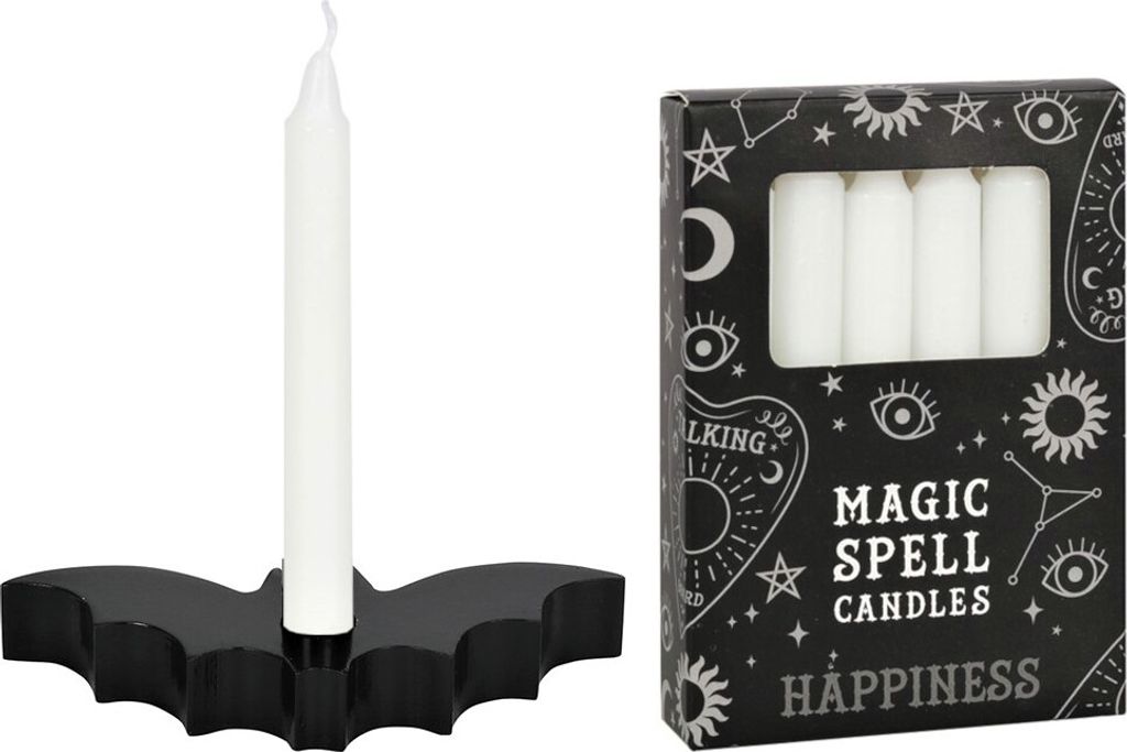 Spell Candle Halter "Fledermaus" inkl. Spell Candle "Happiness" - Wunschkerze Black Magic
