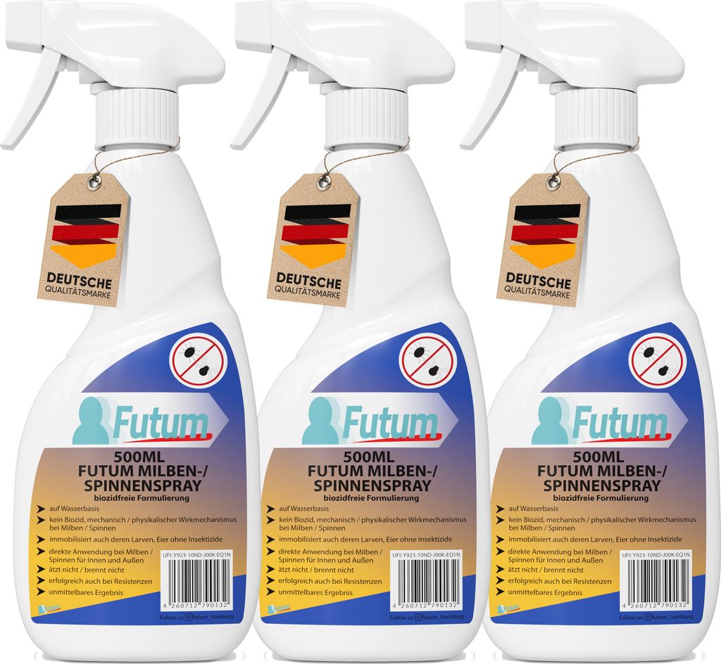 Futum 3x500ml Anti Milben Spray Schutz Mittel gegen Milben Milbenbefall Ex