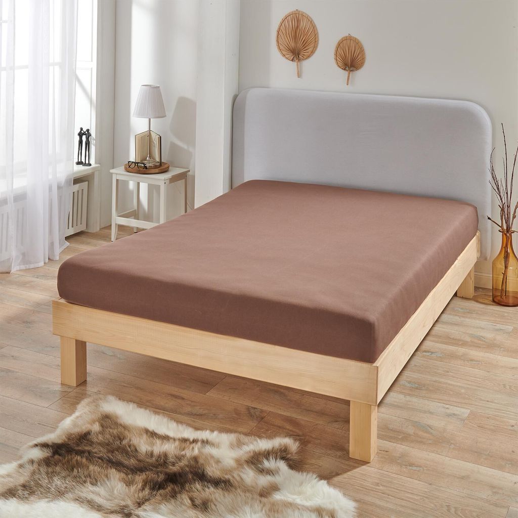 Bettwaren-Shop Jersey-Elasthan Spannbettlaken Multi-Stretch 90x200 - 100x220 cm braun