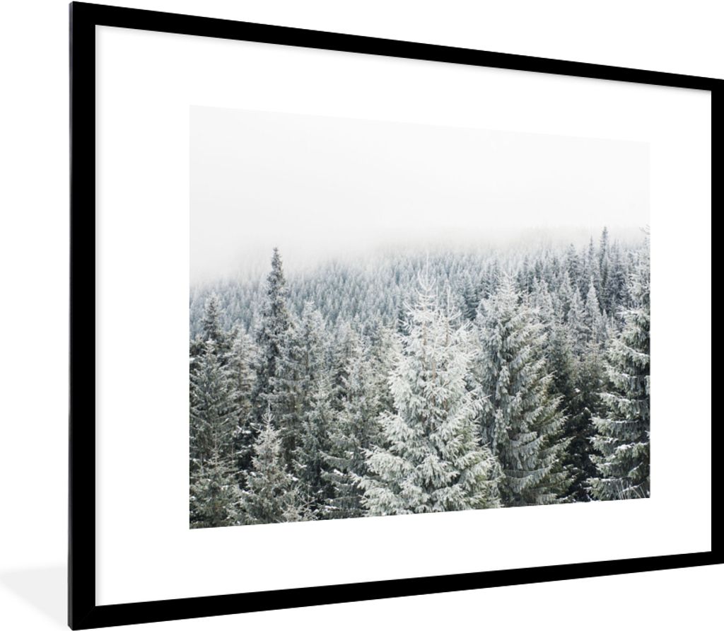 MuchoWow Gerahmtes Poster Wald - Schnee - Winter - Jahreszeiten - Tannenbaum 80x60 cm - Poster mit Schwarzem Bilderrahmen Wandposter Rahmen Foto ...