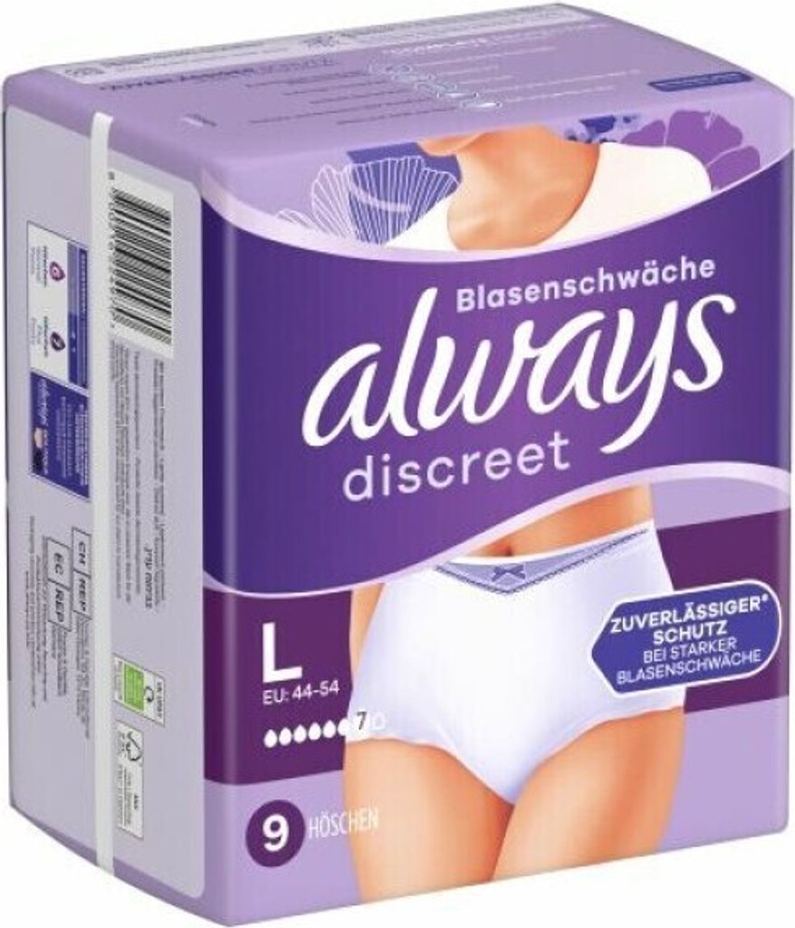 Always Dyskretne majtki chłonne dla kobiet, L, 9 sztuk Zdjęcie produktu 