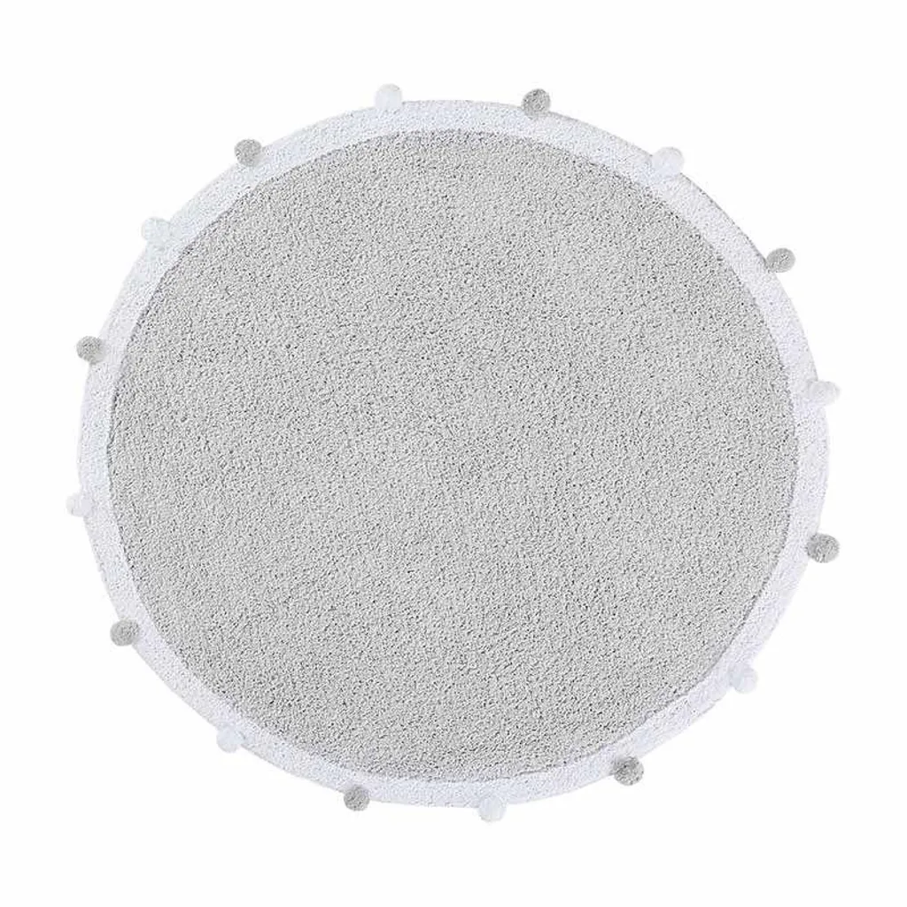 Tapis rond 120x120 cm Bubbly Light Grey tissé main en coton naturel