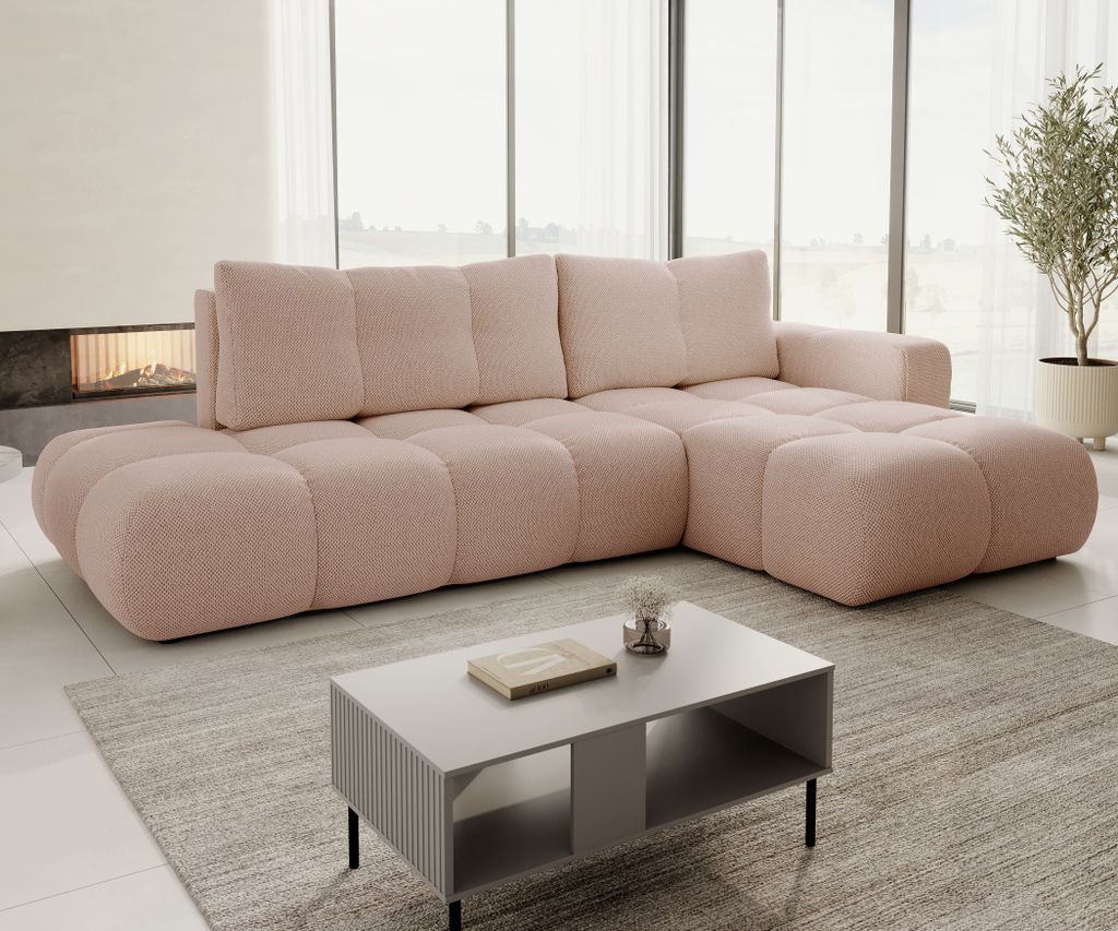 AX LIVING Ecksofa mit Schlaffunktion Hosio, 288 cm, hellcreme-rosa Polsterung Rechts