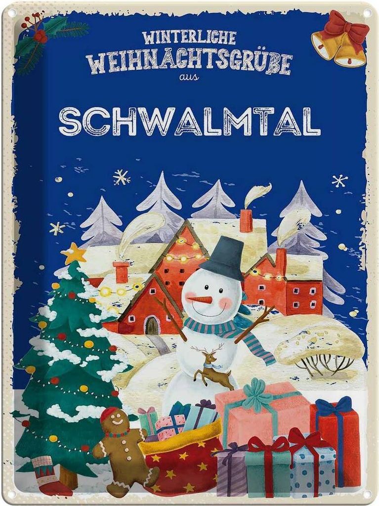 vianmo Blechschild 40x30 cm Weihnachtsgrüße SCHWALMTAL Abenteuer Reisen Urlaub Weihnachten