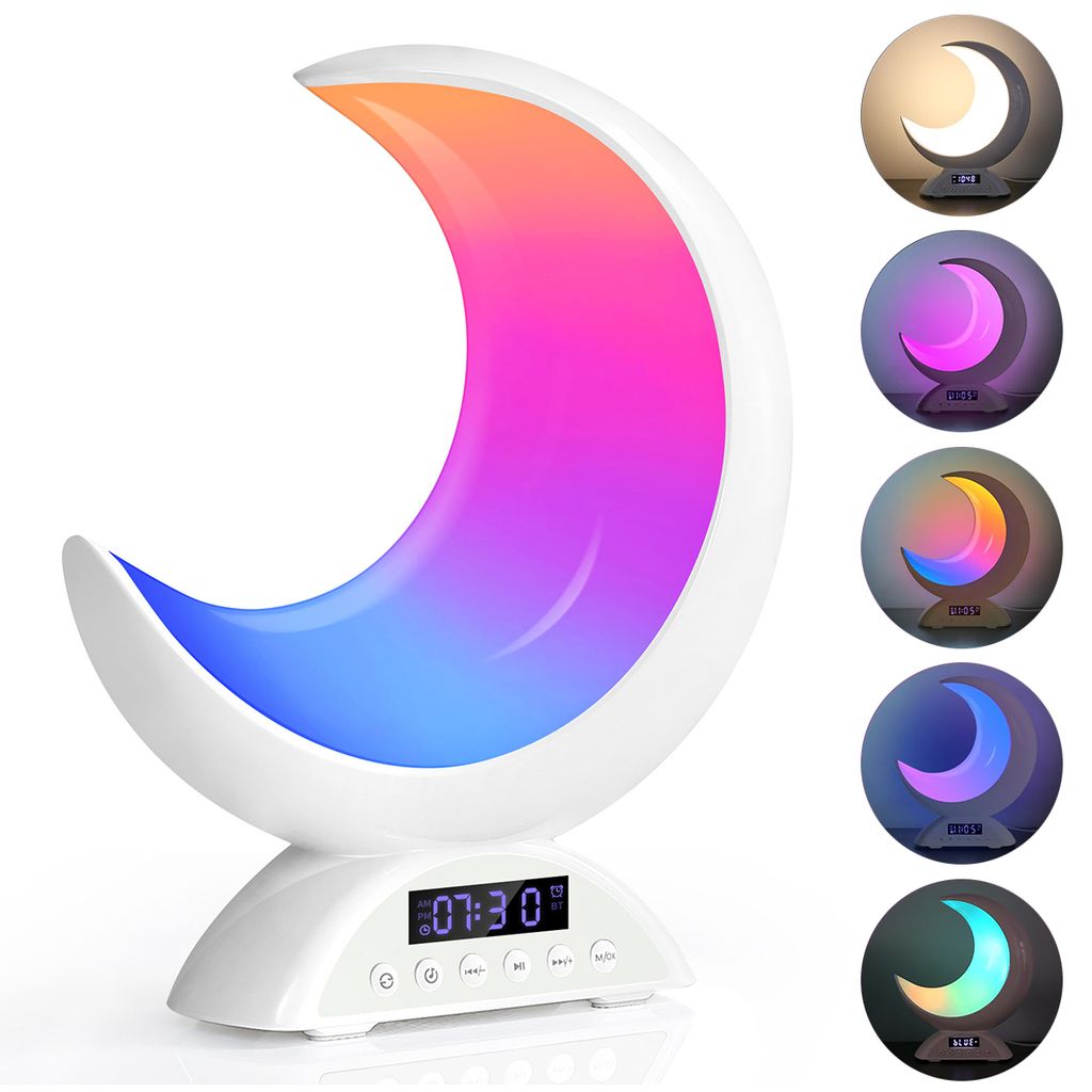 Mond Lichtwecker, LED Smart Nachttischlampe mit Farbwechsel, Bluetooth-Lautsprecher, Touch-dimmbar, Nachtlicht für Kinder Erwachsene, Umgebungslicht